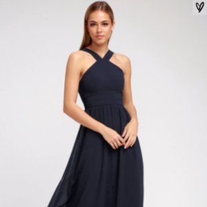 Lulus air of romance navy blue maxi dress